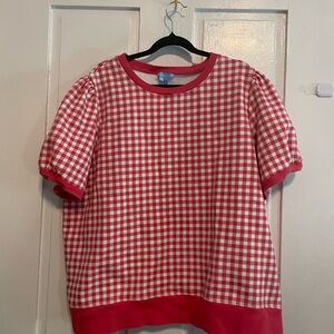 Draper James Red and White Gingham Puff-Sleeve Sweatshirt